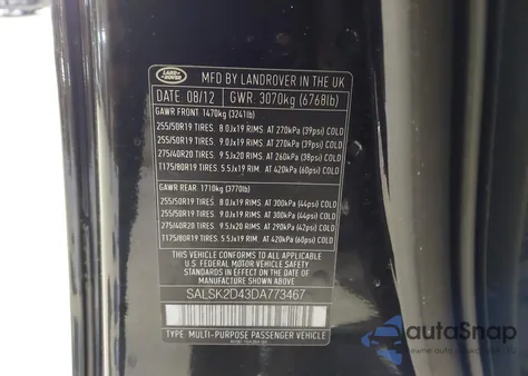 2013 Land Rover Range Rover Sport Hse z USA, uszkodzony, nr VIN SALSK2D43DA773467